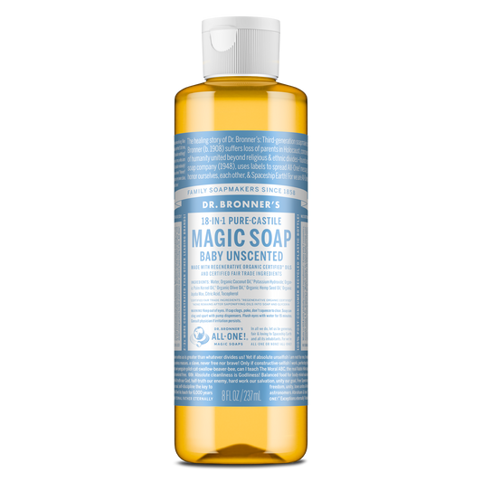 Dr Bronners DR. BRONNERS PURE-CASTILE MAGIC SOAP LIQUID (18-IN-1) BABY UNSCENTED 237ML