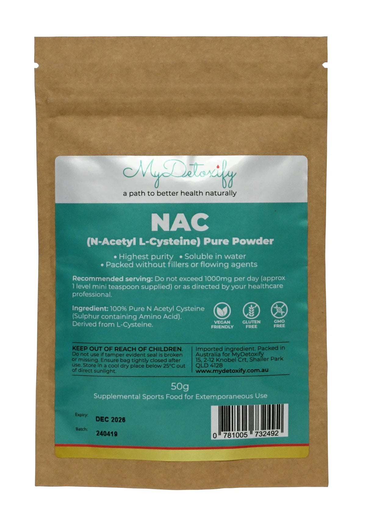 My detoxify MyDetoxify NAC (N-Acetyl L-Cysteine) Pure Powder 50g