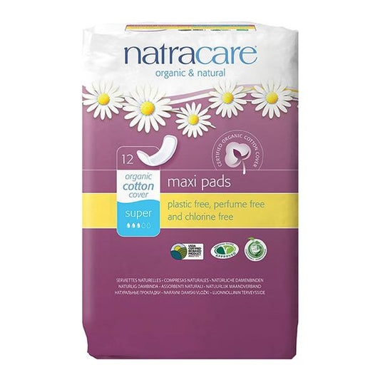 Natra Care Natracare Maxi Pads Super with Organic Cotton Cover x 12 Pack