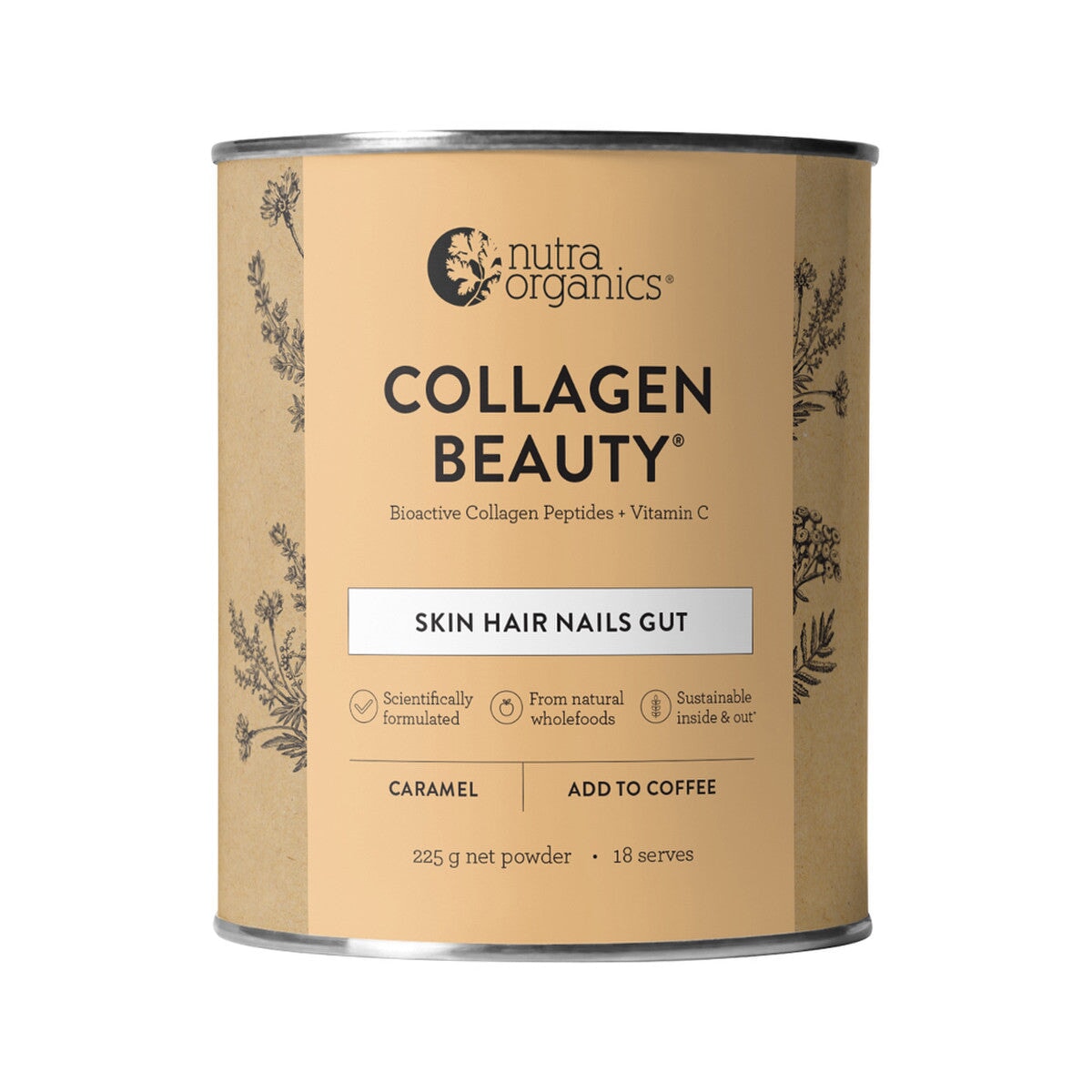 Nutra Naturals Nutra Organics Collagen Beauty (For Coffee) Caramel 225g