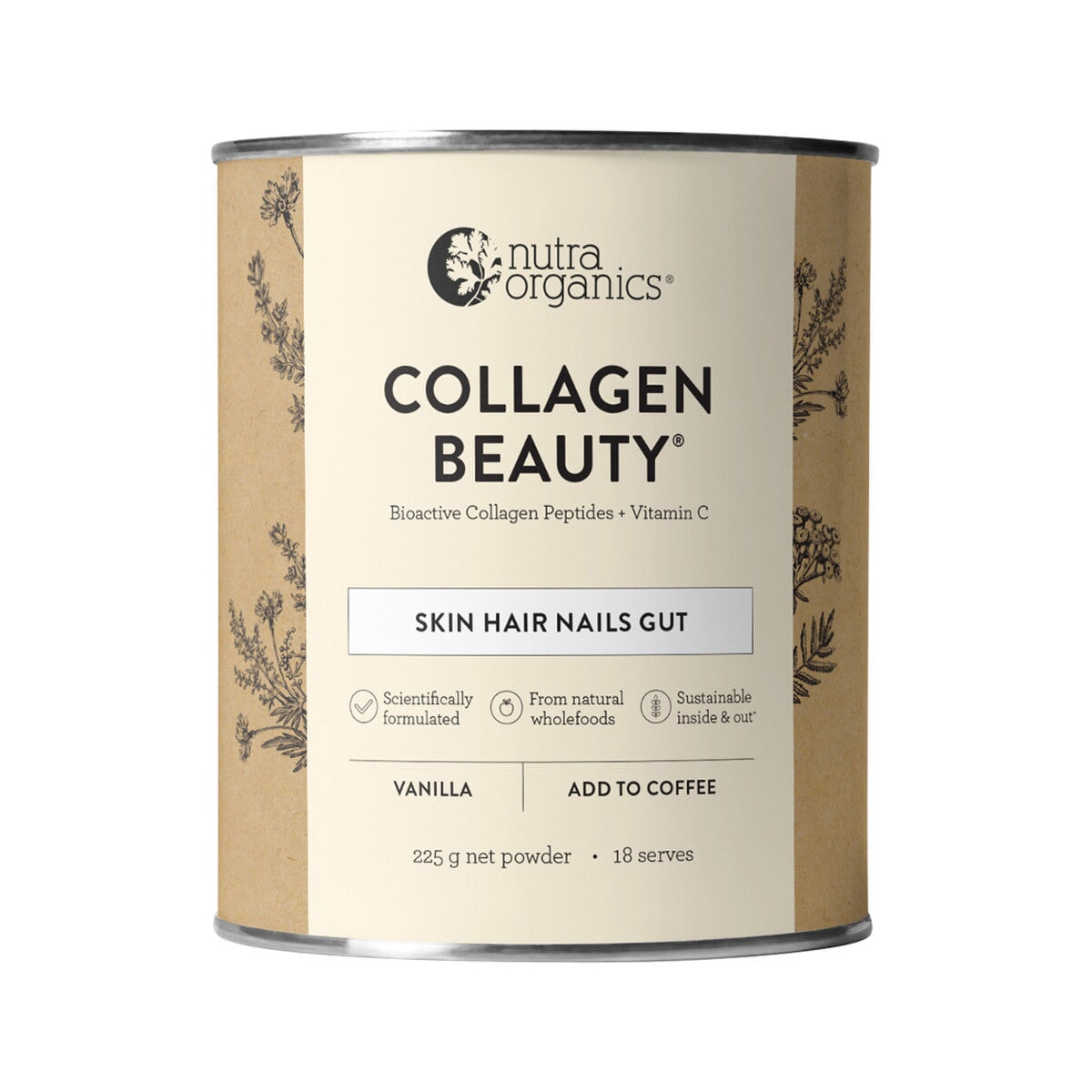 Nutra Naturals Nutra Organics Collagen Beauty (For Coffee) Vanilla 225g