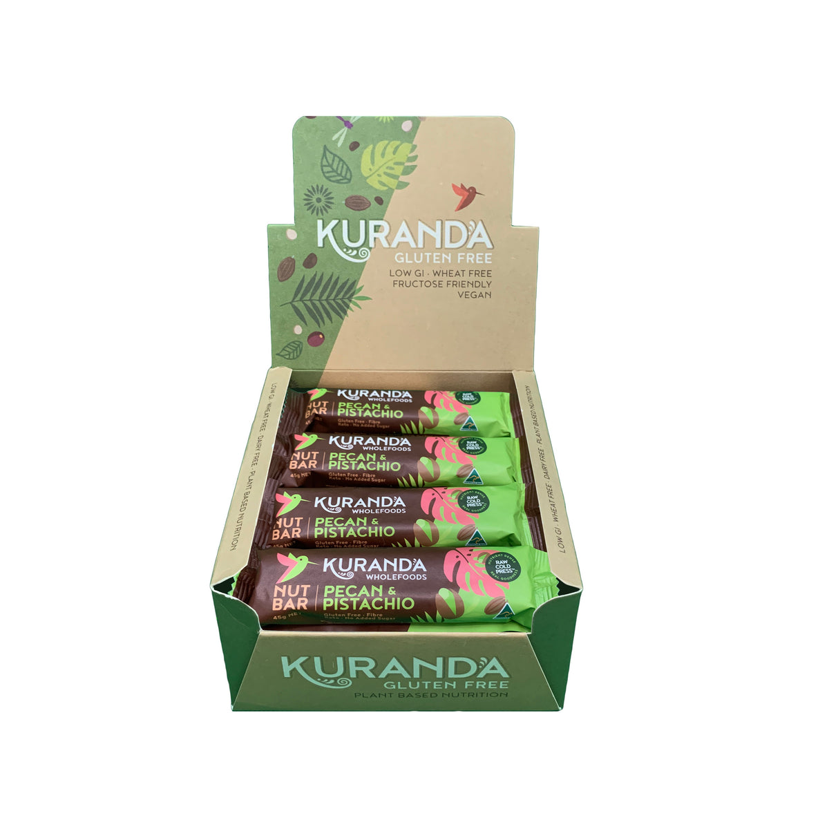 Kuranda Wholefoods Kuranda Wholefoods Gluten Free Nut Bars Pecan & Pistachio 45g x 16 Display