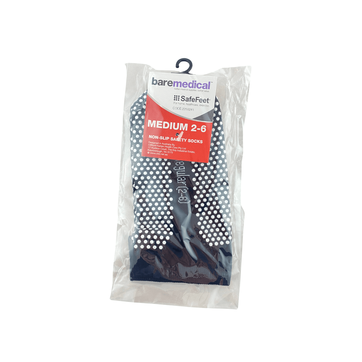 SOCKS SAFEFEET REGULAR (2-6) PAIR NON-SLIP PAIR BLACK REGULAR 2-6 BAREMEDICAL