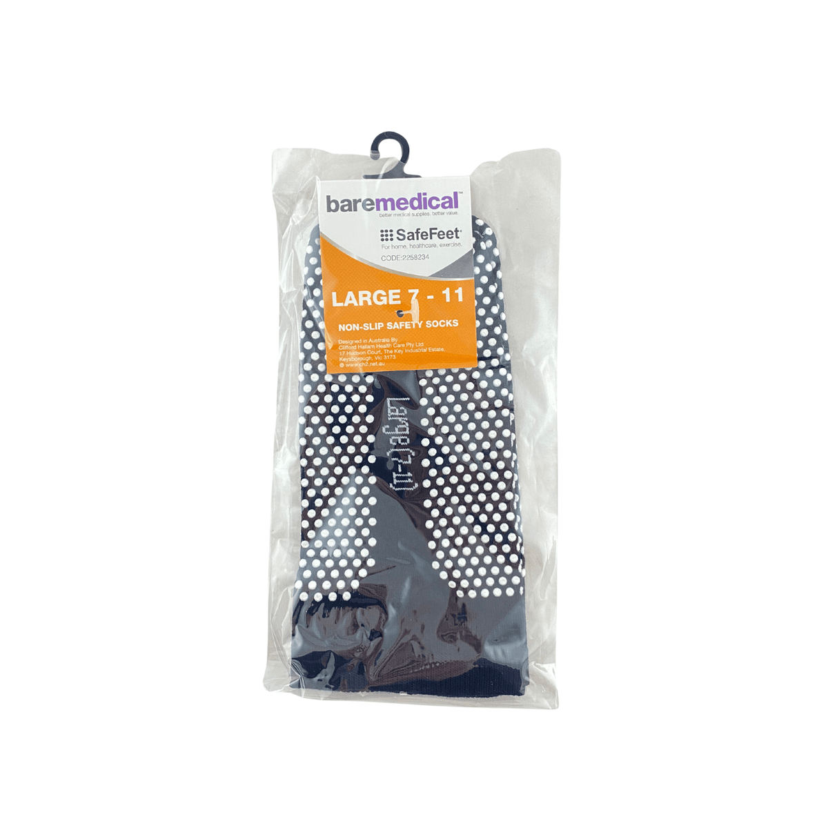 SOCKS SAFEFEET LARGE (7-11) PAIR NON-SLIP PAIR BLACK LARGE 7-11 BAREMEDICAL